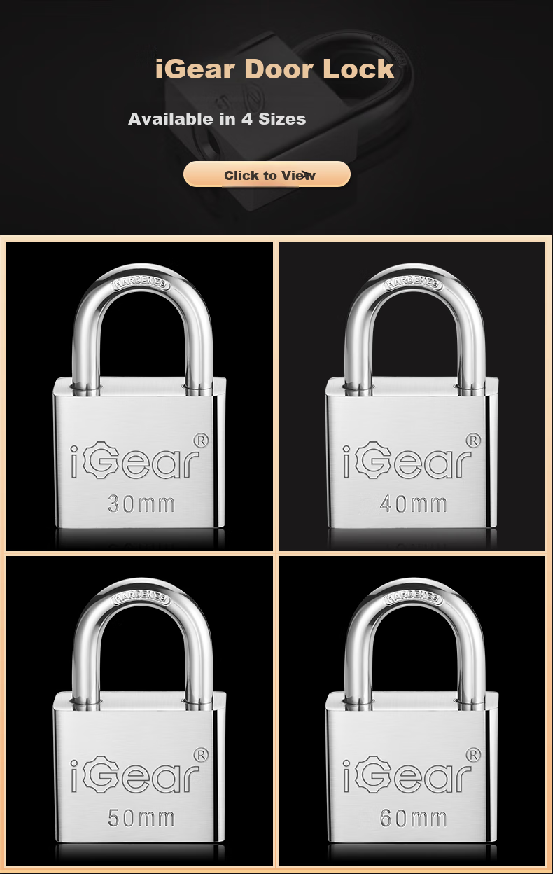 IGear Padlock Waterproof Rust-Resistant Door Lock Tool Lock for Shops, Warehouses, Gates, Home Use Anti-Theft Tamper-Proof Lock 50mm 2