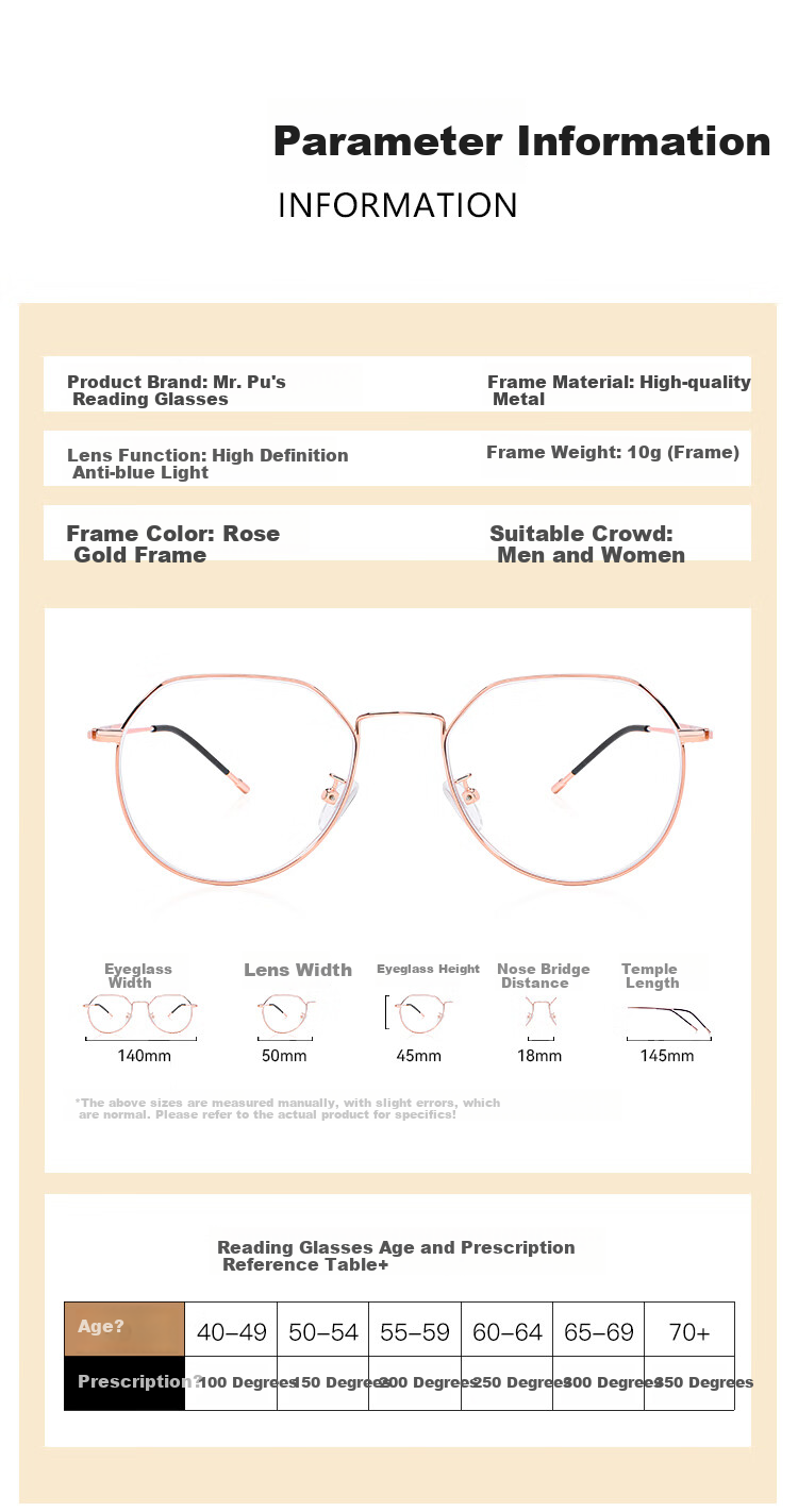 Mr. PuTian Reading Glasses for Men And Women, Anti-Blue Light, High Definition, Authentic, Fashionable, Youthful-Looking Presbyopic Glasses, 200 Degrees, for Ages 55-59 9