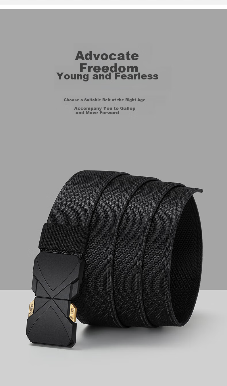 Aokang Men's Canvas Elastic Belt with Buckle, for Chubby People, Students, Outdoor Casual Sports, Security Check, Military Training, No Loose Ends 5