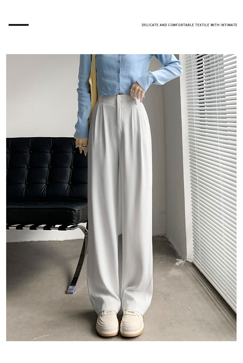 LangSha Women's Autumn New Double Button High Waist Draped Office Elegant Dress Pants Casual Wide Leg Trousers 22