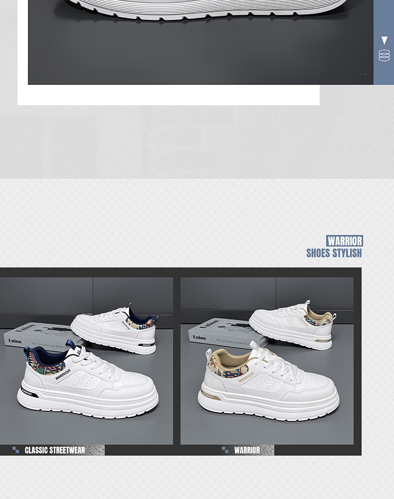 Warrior Official Men's Shoes 2026 Summer New Classic White Sneakers for Men, White and Dark Blue, Size 39 1