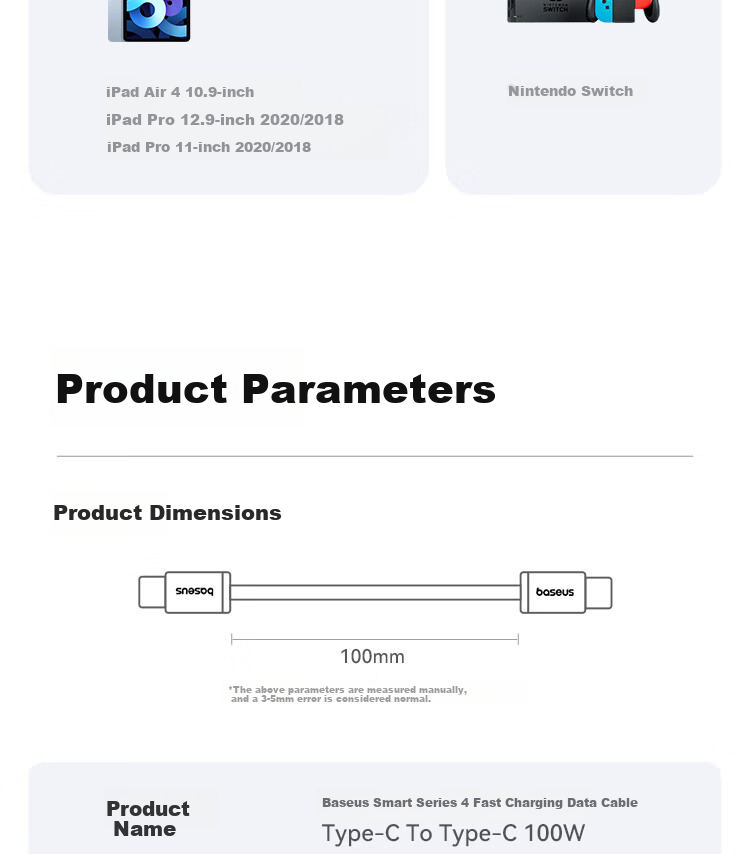 BASEUS Apple 18W Charging Cable, Dual-Head Type-C Data Cable, PD100W Compatible with 60W, Suitable for IPhone17Promax/16/15, Phones, Mac Computers, IPad, Huawei, 1 Meter 6