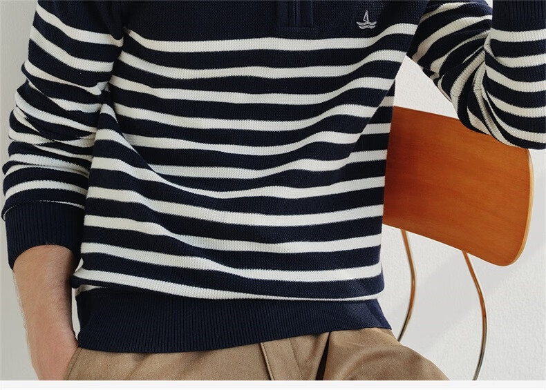 Navikail Star Model Italian Small Sailboat Men's 25-Style Half-Open Collar Striped Casual Knit Sweater 1344045502 2