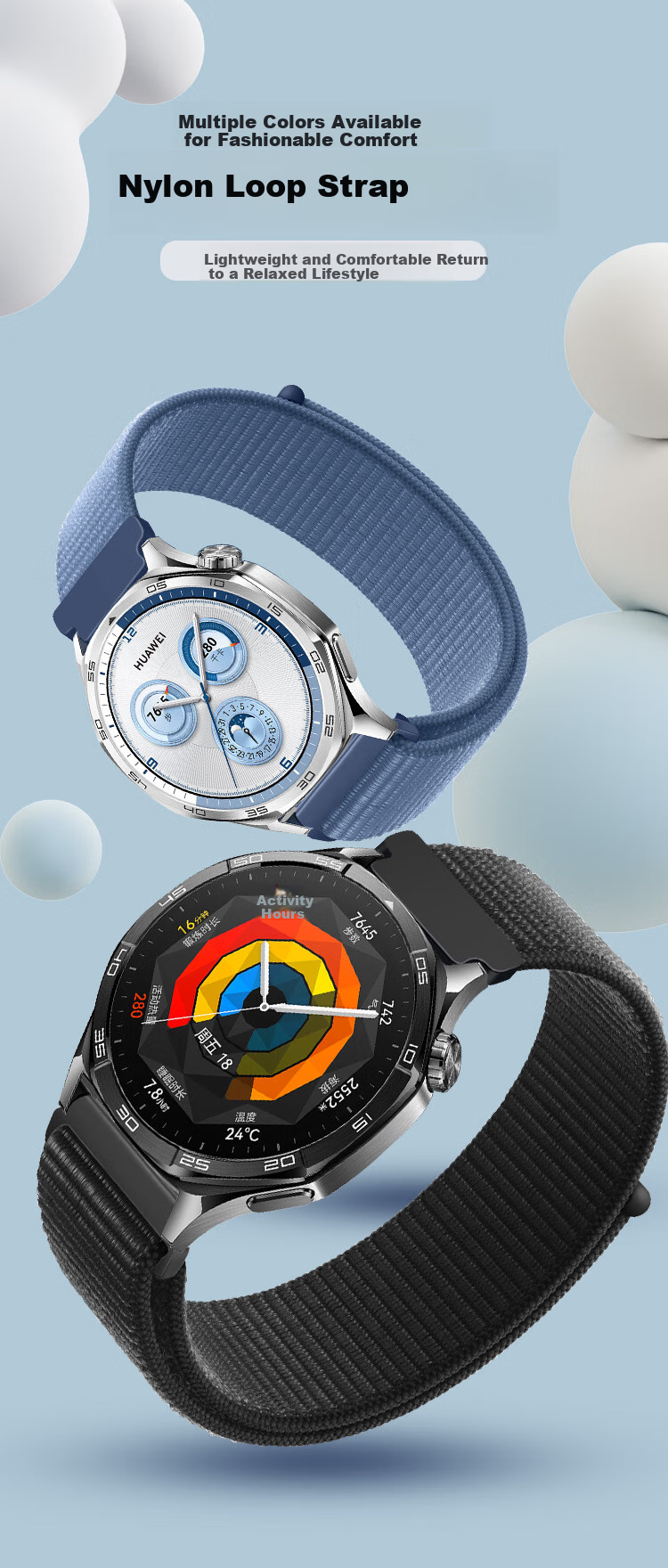 Freeson Huawei Watch Strap, GT5 22mm Nylon Band, Buckle-Style, Wear-Resistant And Breathable, Fine Woven, Soft, Gray, Zinc Alloy, Striped, Suitable for GT5 Pro 3 1