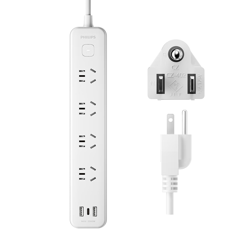PHILIPS Power Strip with Japanese Standard Socket, Adapter for Japan, USA, Canada, Thailand, Philippines, Guam, Haiti, Jamaica, Travel Extension Cord with USB Ports