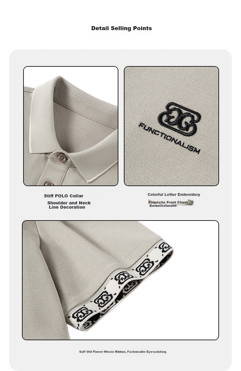 GXG Men's Clothing, Contains Mulberry Silk, Men's Business Turn-Down Collar Short-Sleeve Polo Shirt, Summer, Khaki Color, 4XL-195 8