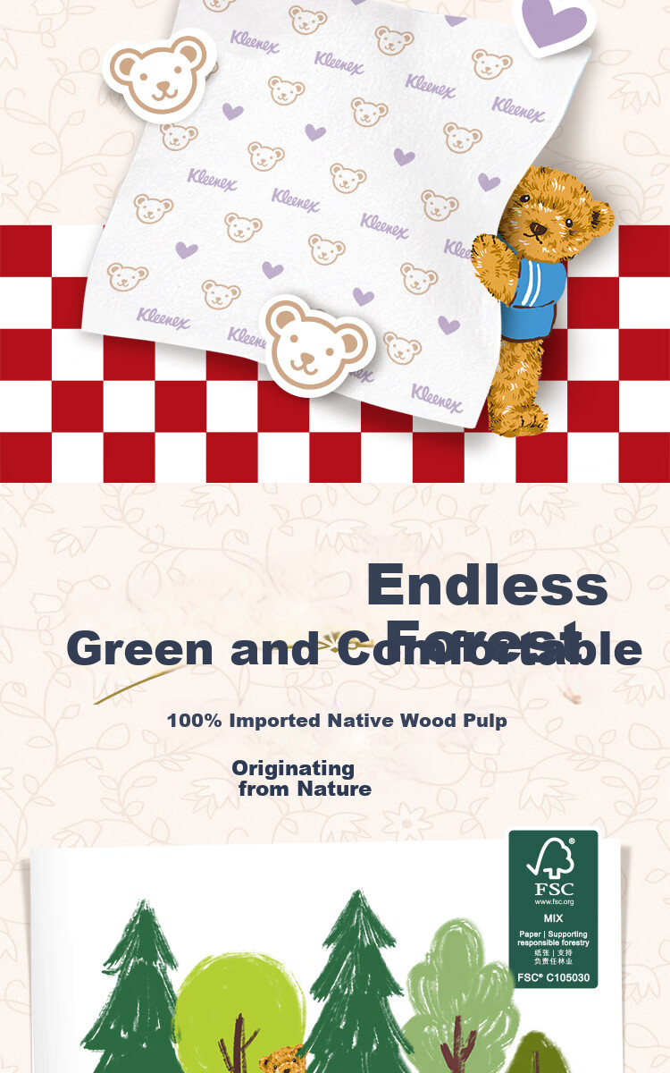 Kleenex Classic Bear Print Tissue Paper, 3-Ply, 9 Sheets/pack * 30 Packs, Soft And Gentle on Skin, Pocket-Sized Facial Tissues 4