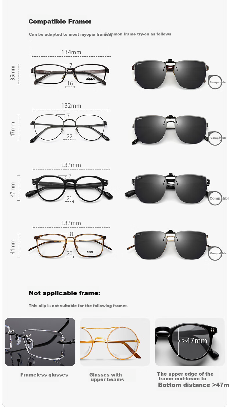 ZIPPO American Myopia Sunglasses for Driving, Polarized Clip-On Sunglasses, Outdoor Portable Ultra-Light for Men And Women, 825C1 5