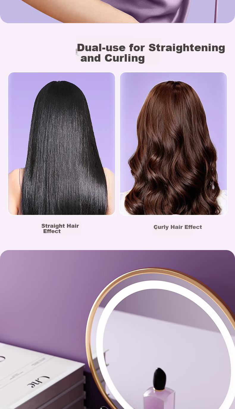 AUX Straight And Curled Hair Iron with Negative Ion, Hair-Friendly, Anti-Scalding, Dual-Use for Straight And Curly Hair, Five Temperature Settings, Bangs Clip, High Crown Volumizing Tool, Curling Iron, 520 Gift 19