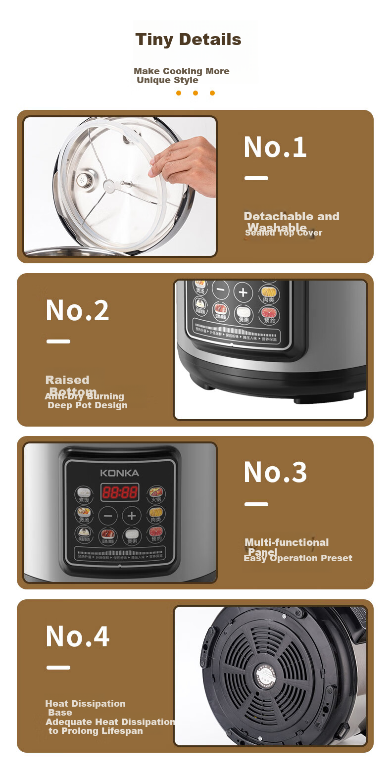 KONKA Electric Pressure Cooker, 5L Multi-Functional Household High-Pressure Cooker with Non-Stick Inner Pot, Smart Reservation Pressure Cooker KYLG-5006E 10