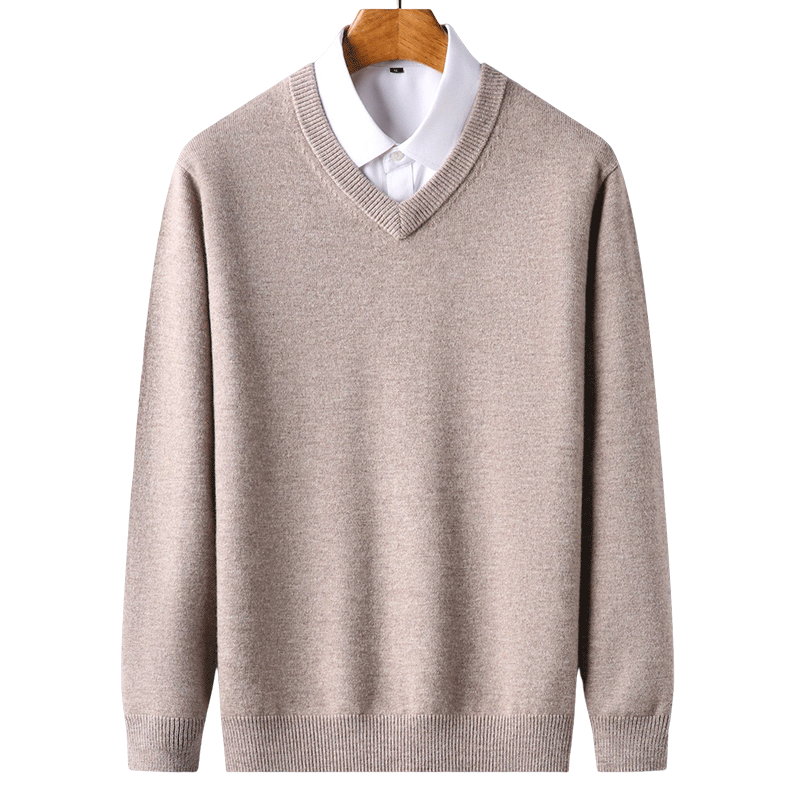 ROMON 100% Pure Wool Men's Thick Heavy 430G Warm V-Neck Casual Knit Sweater for Autumn and Winter