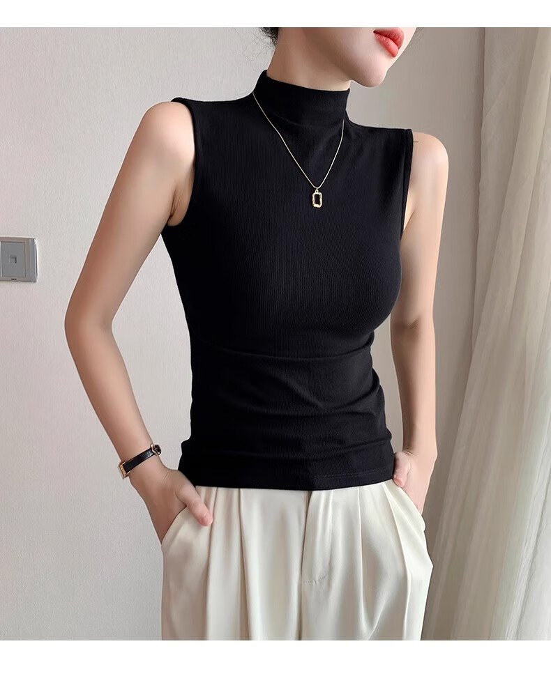 La Chapelle Women's Half Turtleneck Sleeveless Tank Top Spring Summer New Solid Color Base Layer White XL 1