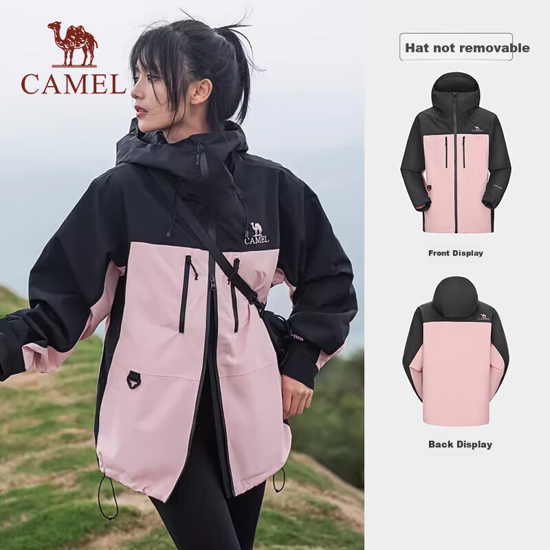 CAMEL Outdoor Waterproof Jacket Single-Layer Coat 31187A Phantom Black Ballet Pink Men's And Women's Style M