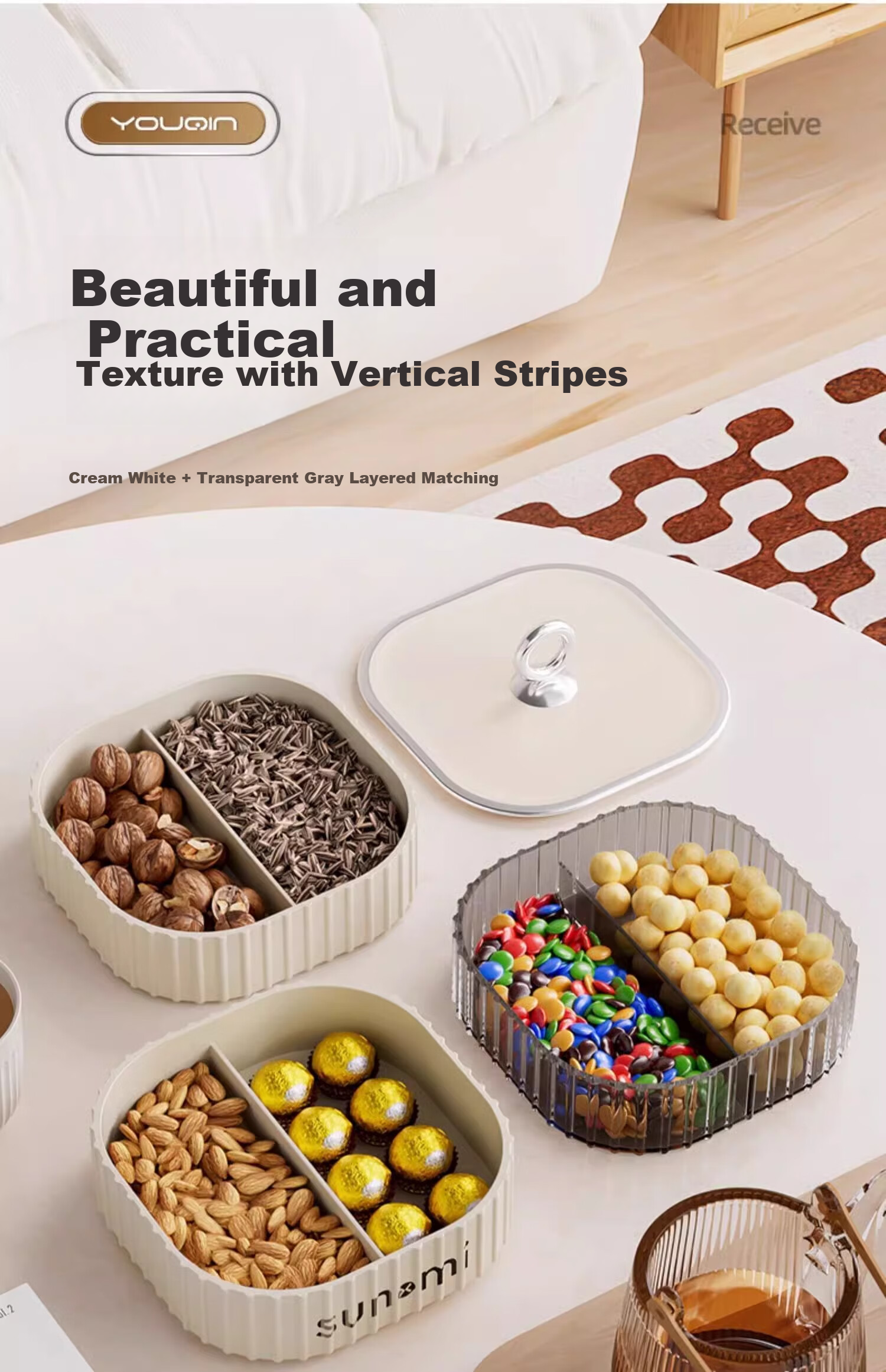 Jiadu Dried Fruit Snack Storage Box, New Draining Basket, Living Room Coffee Table Dried Fruit Tray, Candy Display Plate, Light Luxury High-End 8