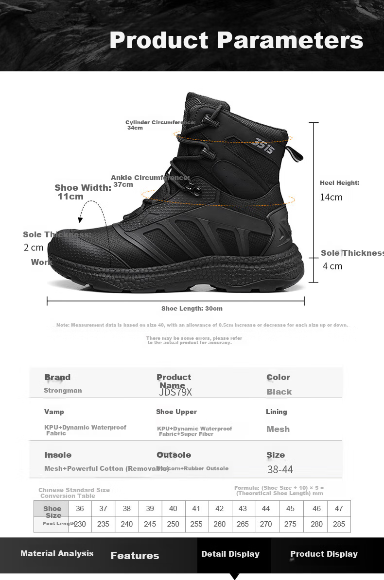 Qiangren Anti-Puncture Men's Boots, 3515 Breathable Shock-Absorbing Sneakers, Water-Resistant Outdoor Training Boots, JDS79XL Mesh, Size 44 7