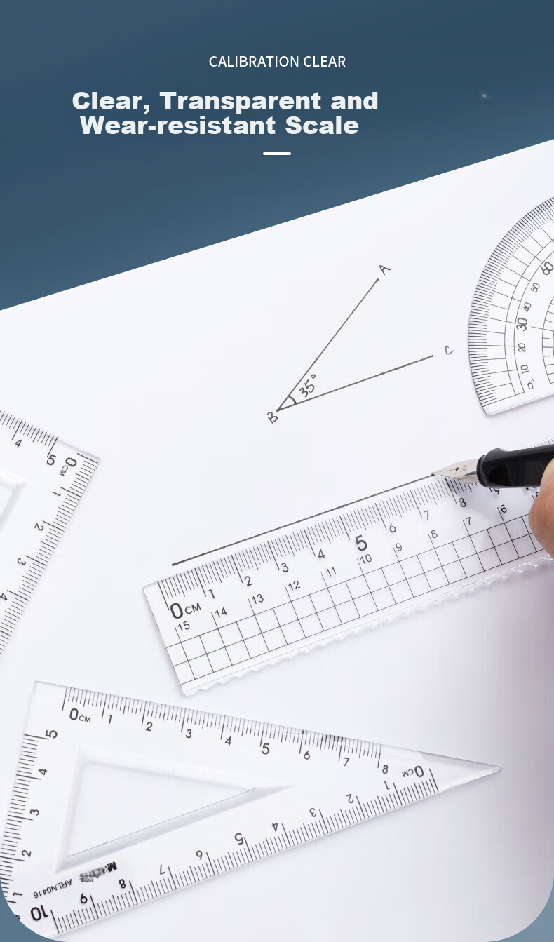 M&G Student Exam Drawing Acrylic Ruler Set, 15cm Straight Ruler + 2 Triangular Rulers + Protractor, Back-To Stationery, ARLN0416, 4-Piece Set 3