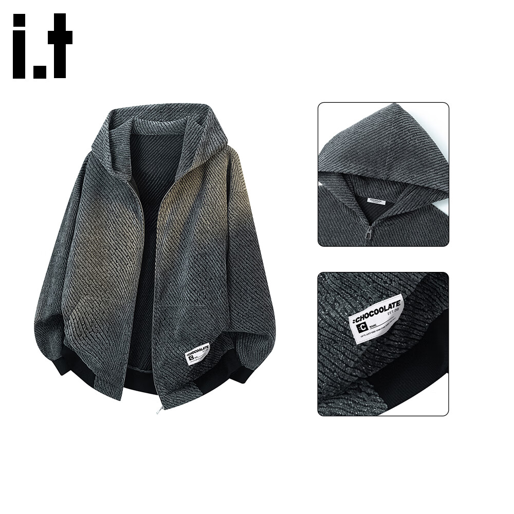 :CHOCOOLATE IT Streetwear Men's Hoodie Jacket Autumn New Striped High Street Casual Loose Fit Coat Gray XL