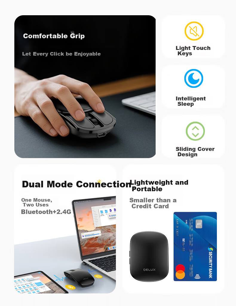 Delux MF20 Magic Wireless 2.4G Bluetooth Dual-Mode Foldable Mouse Ultra-Light Portable Mini Mouse Compatible with Huawei Phones, Tablets, iPad, and Computers 5