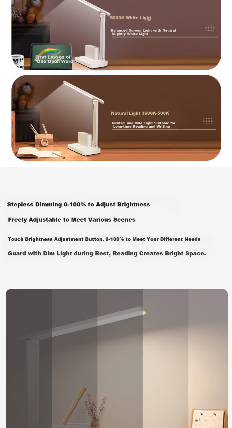 Jingqian Desk Lamp, Eye Protection Lamp, Rechargeable Desk Lamp, Children's Study Lamp, Small Lamp for Students' Dormitory And Study Room, Reading Lamp 5