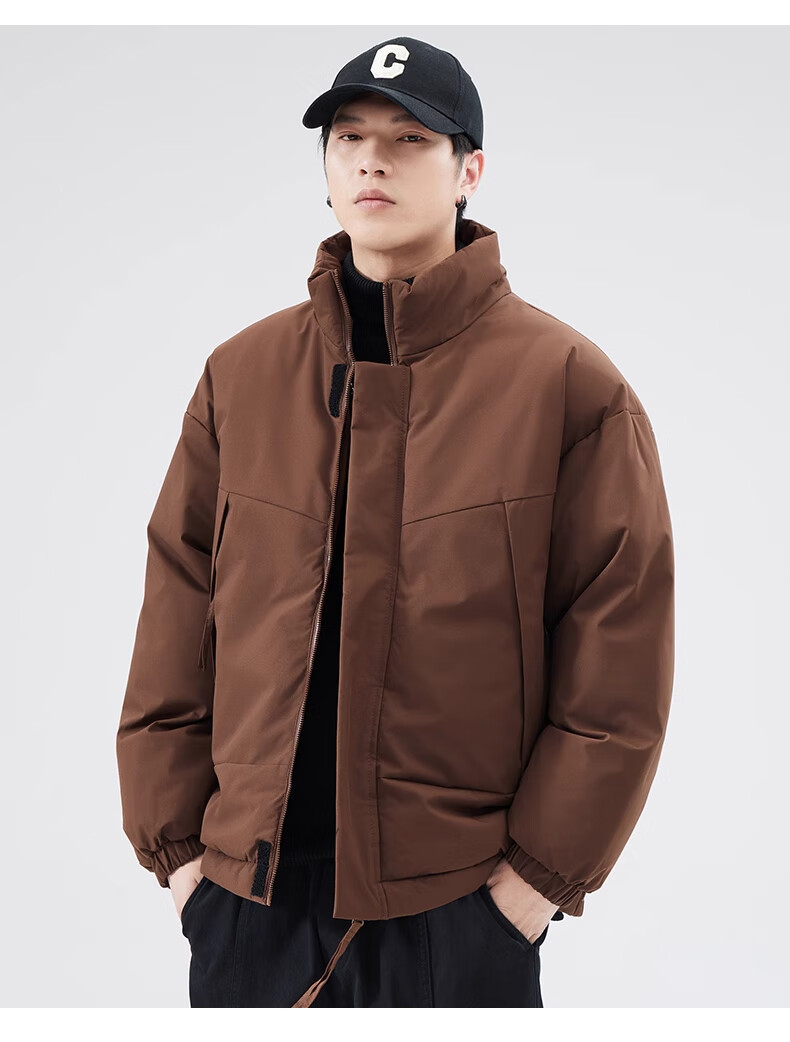 Cotton Casual Men's Winter Solid Color Stand Collar Cotton Jacket Warm Cotton Padded Coat Black 2XL 18