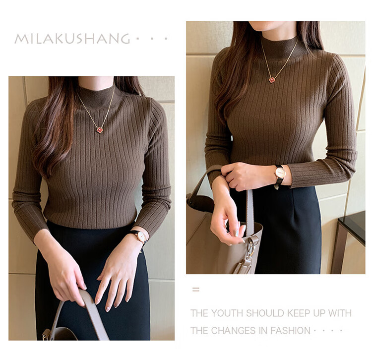 GRACEWELL Women's Knit Sweater Autumn Winter Elegant Half Turtleneck 2025 New Slim Fit Basic T-Shirt Top 17