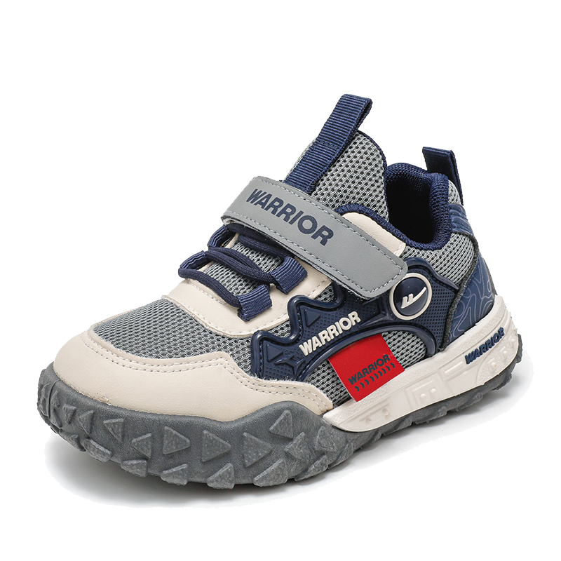 Warrior Boys' Spring and Autumn Sports Shoes Mesh Breathable Running Shoes WZ-1507 Gray/Blue/Beige Size 37