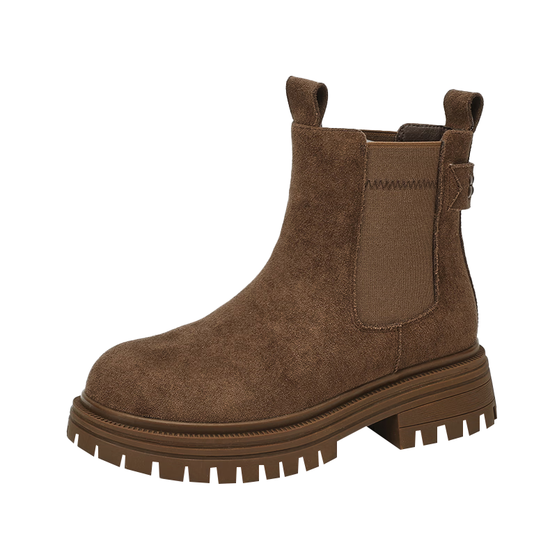 DAPHNE Women's Platform Chelsea Boots, Fashionable Versatile Fleece-Lined Short Boots, Vintage Yellow Boots, Smokestack Boots, Mocha Brown, Size 36