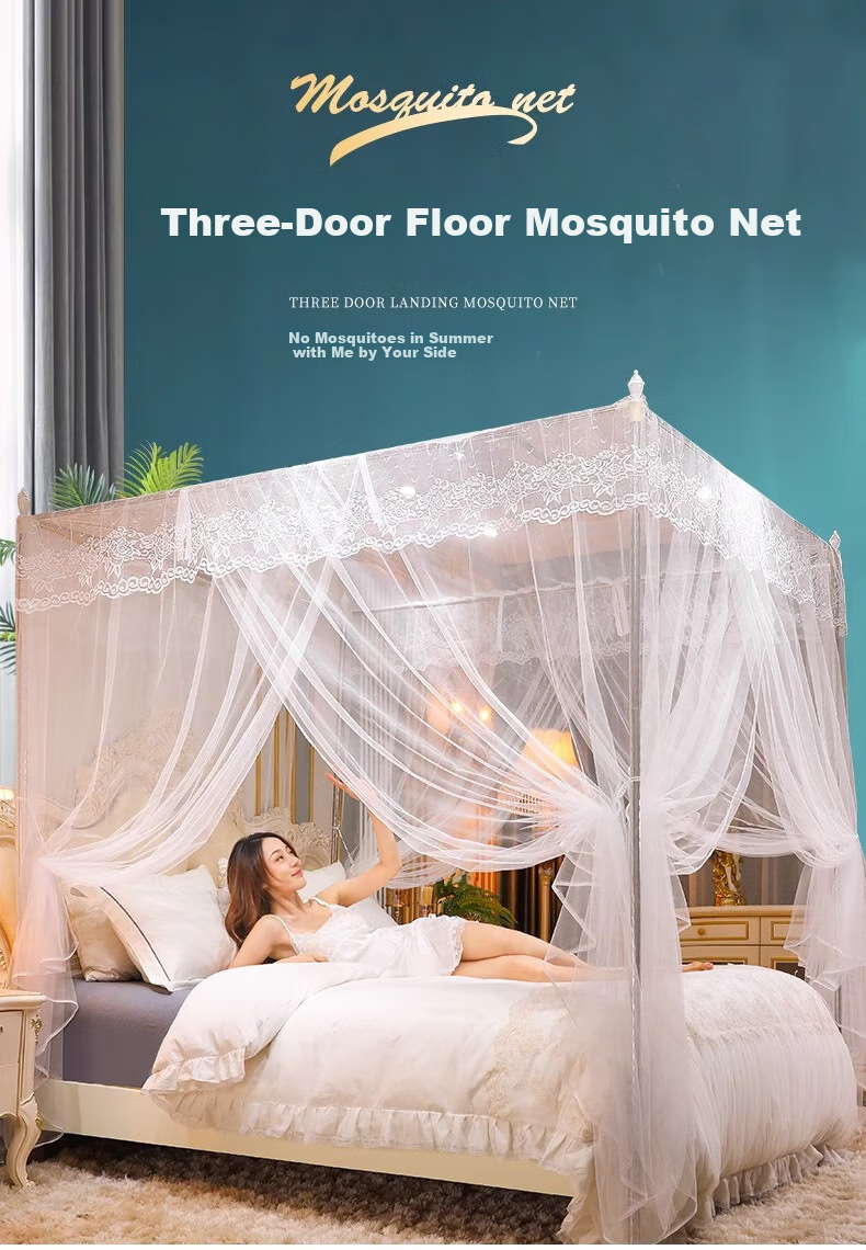 AVIVI Mosquito Net for Home Use, Square Top Mosquito Net with Three Doors, Mosquito Net Frame 1.8x2 Meters White Shadow Moon Lotus [Stainless Steel Frame] 1