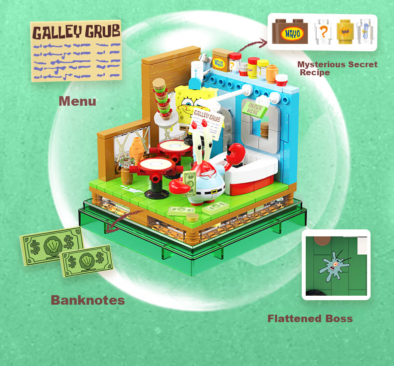 AREA-X SpongeBob SquarePants Series Building Blocks Toy Trendy Birthday Gift Pineapple House Restaurant AB0050 7