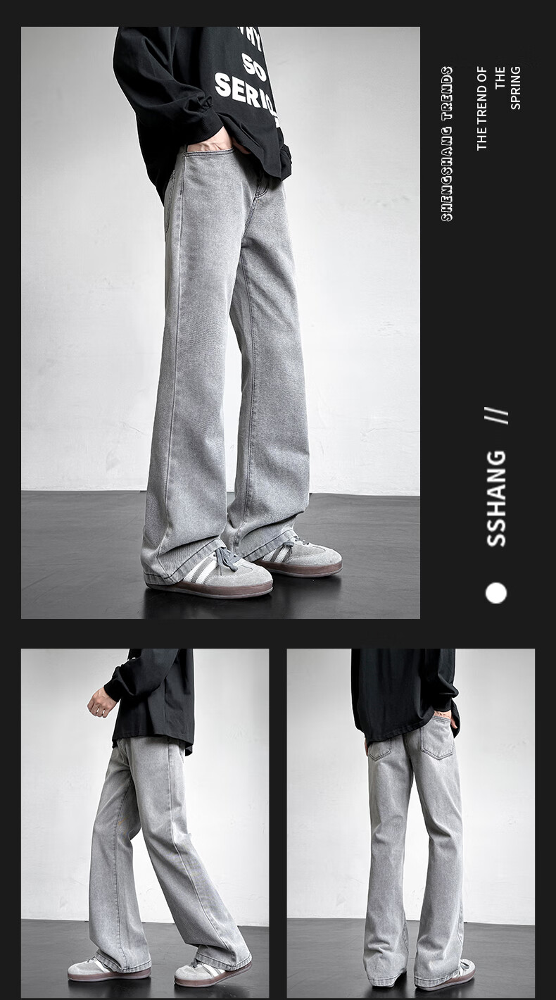 Homlean American Retro Washed Jeans, Summer Men's Fashionable Versatile Loose Straight-Leg Slightly Flared Casual Pants, SS99 Vintage Blue M 2