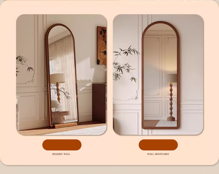 Huakai Star Full-Length Mirror Home Bedroom Dressing Mirror Dormitory Floor Mirror Wall-Mounted Mirror JY90 Wooden Base Coffee 160*50 7