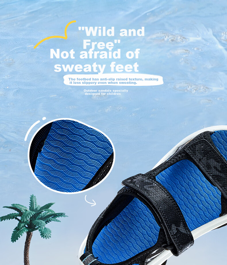 ERKE Children's Shoes, Boys' Sandals, Kids' Double-Layer Velcro Open-Toe Outdoor Sandals, Navy Blue/warehouse Blue, Size 38 6