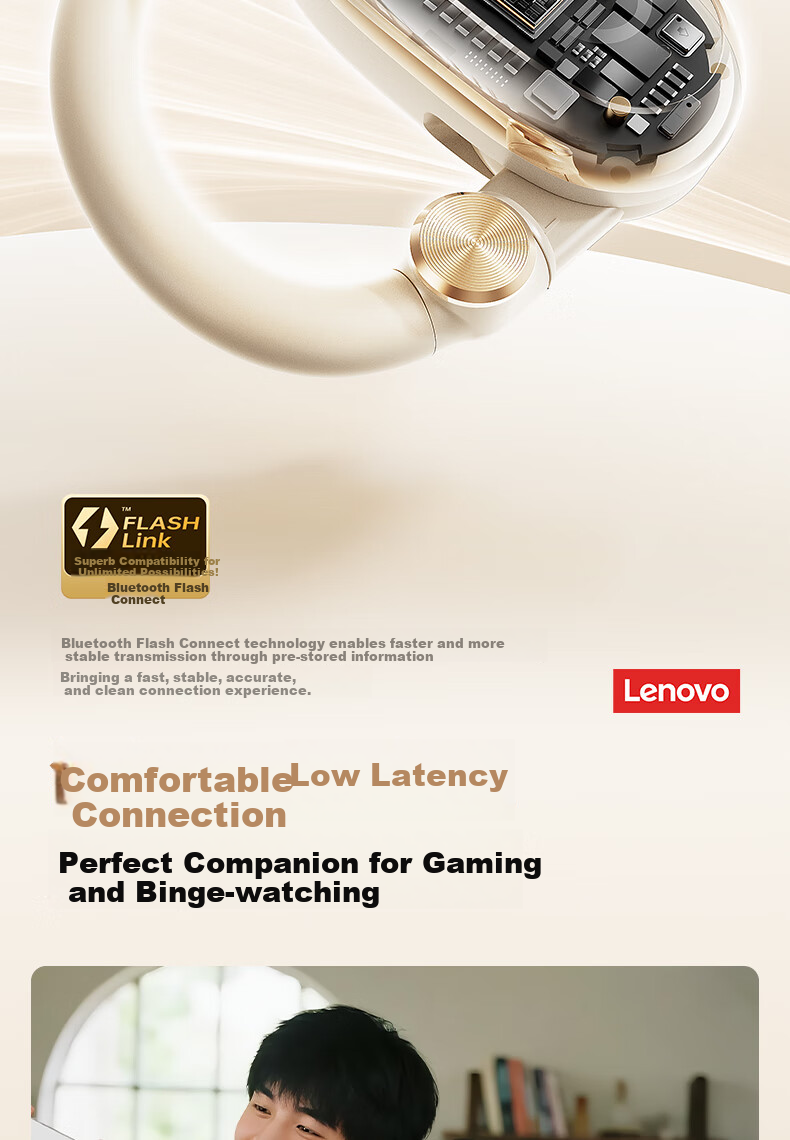 Lenovo [Authentic Lenovo Product Sold by JD] Bluetooth Headphones, Over-Ear Style, Not In-Ear Bone Conduction Concept, Open-Style High-Quality Sound, Ultra-Long Battery Life, Sports Running EA366 Black 11