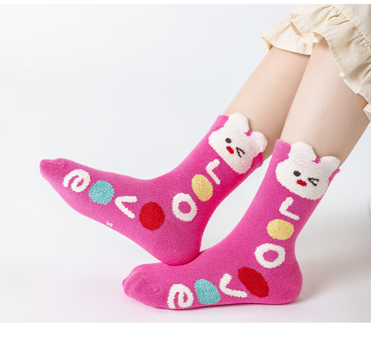 Miiow 5 Pairs Children's Socks Autumn Winter Cotton Baby Girls Mid-Calf Princess Odor-Resistant Sweat-Absorbing Socks 15