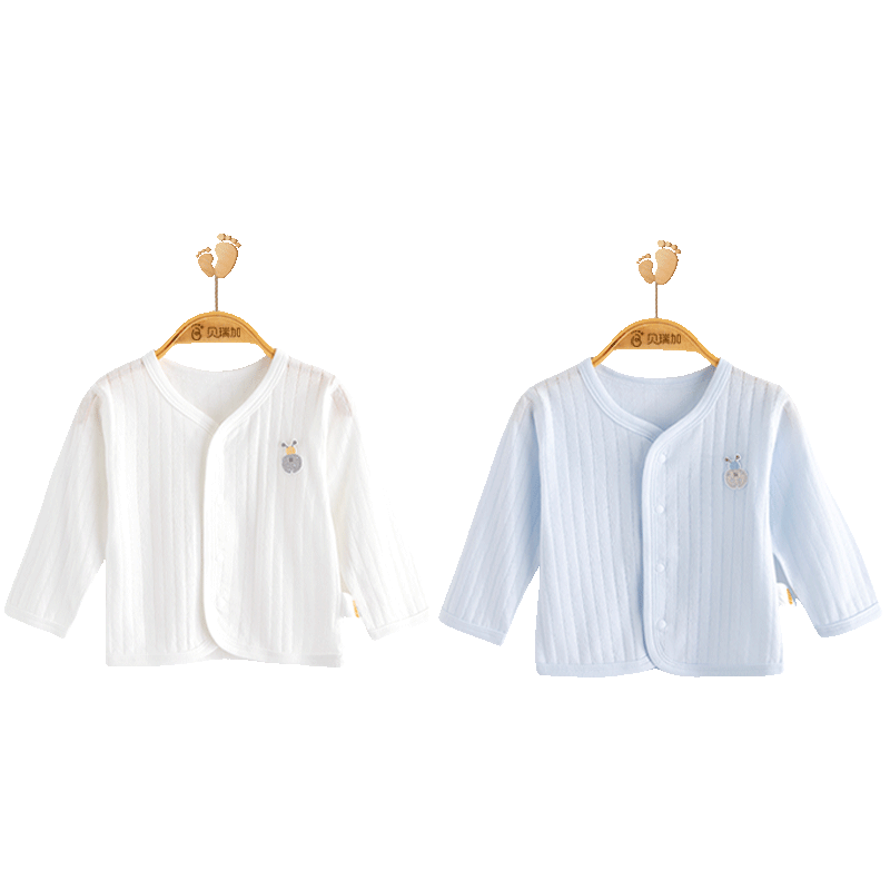 Babyprints Baby Long Sleeve Baby Tops 2-Pack Unisex Cotton Soft Homewear White Blue Size 80