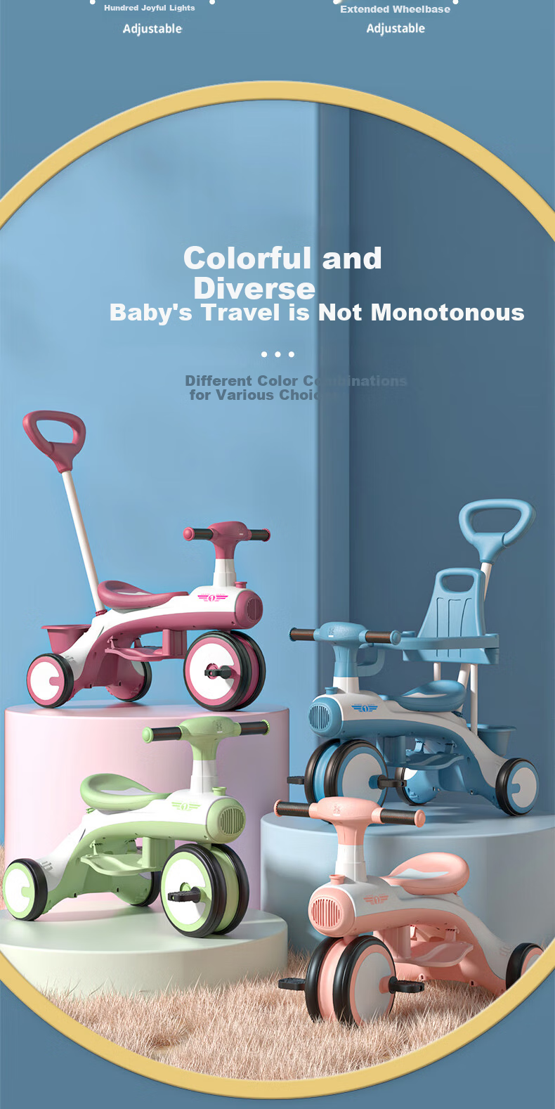 ANGI BABY Children's Tricycle Balance Bike for Ages 1-6, Stroller Essential, Multifunctional Lightweight Pushchair, Baby Gift 4