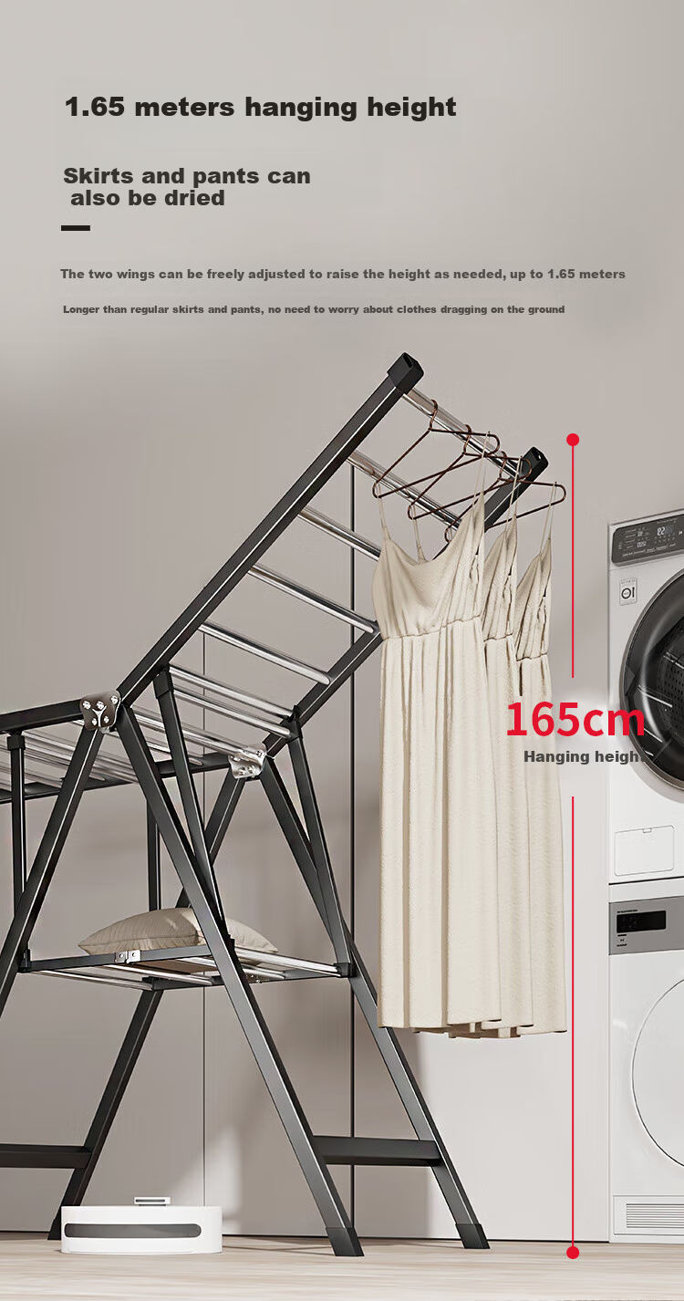 Yicainianhua Foldable Clothes Drying Rack, No Installation Required, Balcony Clothes Hanger, Quilt And Garment Drying Stand, Model 4418 4
