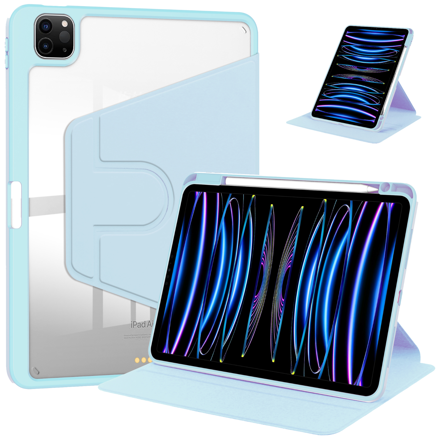 JPLAYER Apple iPad Air 2024/25 Pro 2018/22 Case 12.9/13 Inch Tablet Protective Cover Rotatable Stand with Pen Slot Black