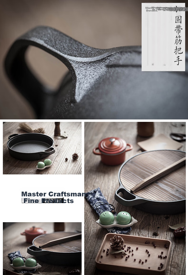 Dianjiang Cast Iron Skillet, 30cm Thick, Uncoated Iron Griddle Pan, Suitable for Pancakes, Eggs, Dumplings, And Steak 10
