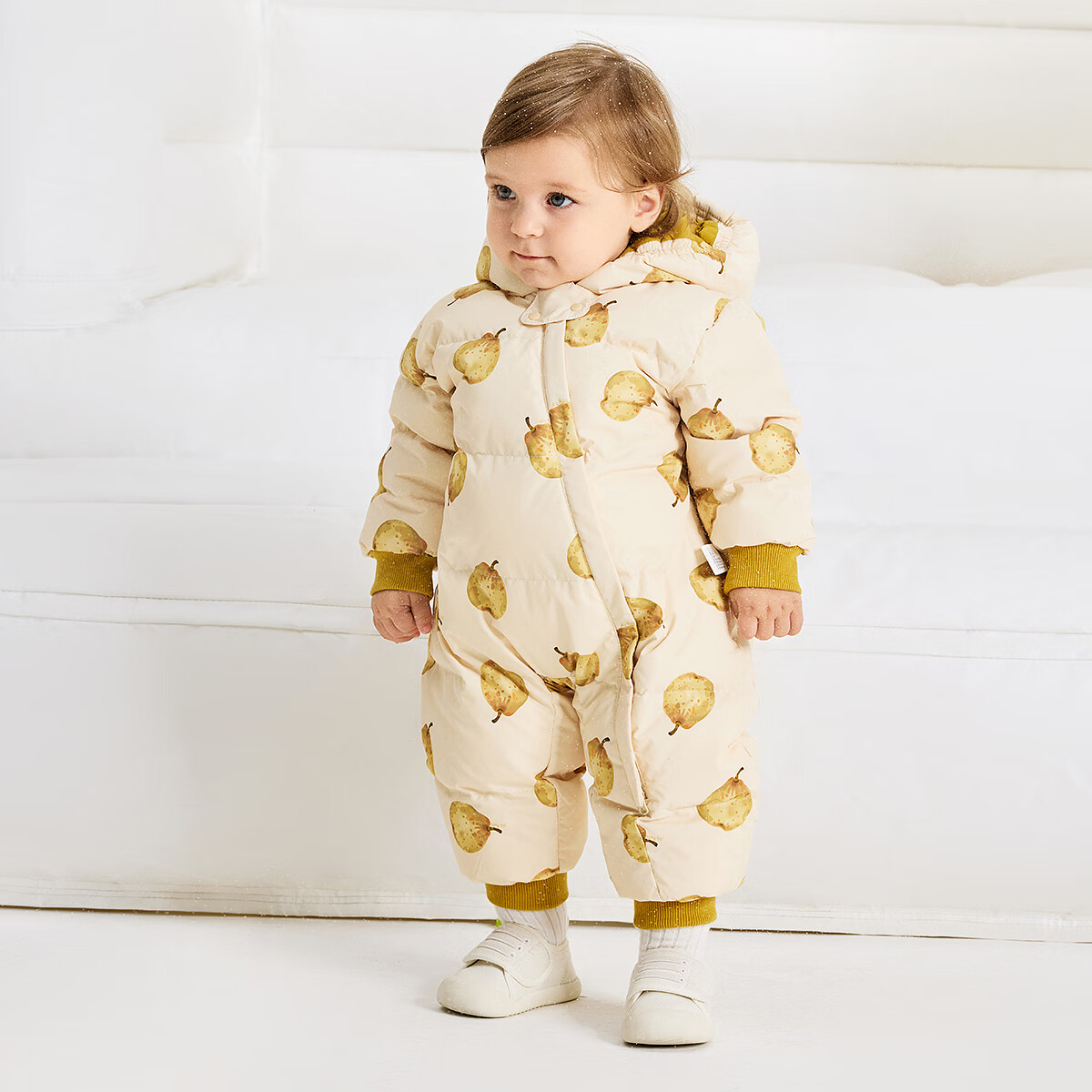 TONGTAI Baby Down Jumpsuit Winter Hooded Duck Down Romper Five-Protection Crawling Suit Yellow 90cm