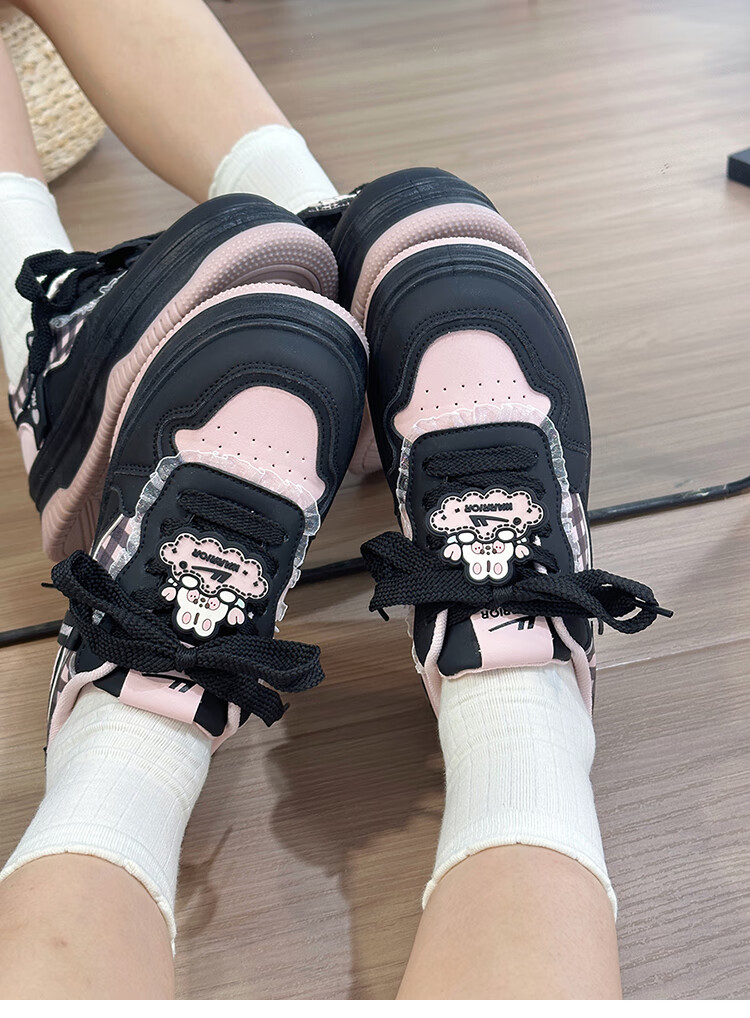 Huili Blue And Pink Sweet Girl Sneakers for Women, New Fashion Versatile Student Platform Korean-Style Casual Shoes, Black And Pink, Size 35 23