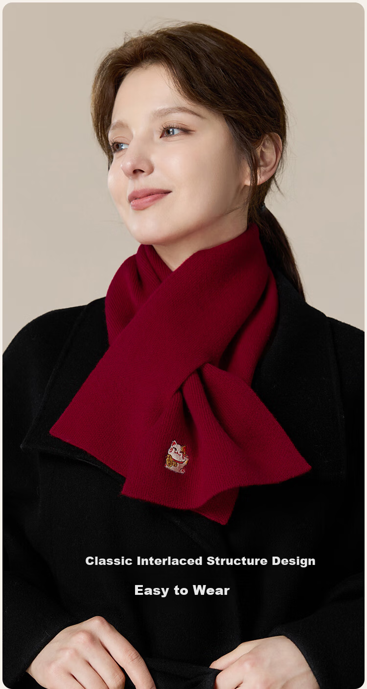 JIUMU Pure Wool Scarf for Women, Autumn And Winter Embroidered Red Warm Neck Warmer, Mid-Autumn Festival Birthday Gift 9