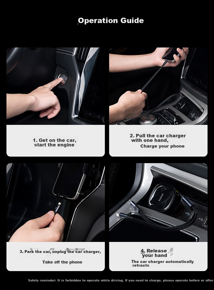 Baseus Car Charger And Cigarette Lighter Dual-Port Super Fast Charging Car Charger, Type-C with Built-In Cable, 60W 15