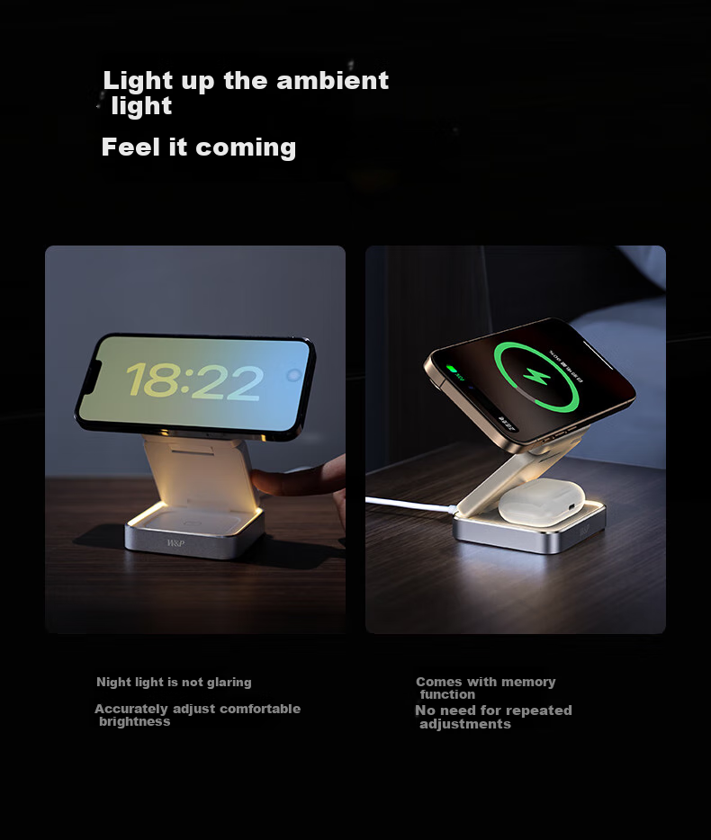 W&P Apple Wireless Charger 3-in-1 Magsafe Magnetic 15W Stand Fast Charging for iPhone 17/16 Pro Max AirPods Earphones iWatch Watch WP 13