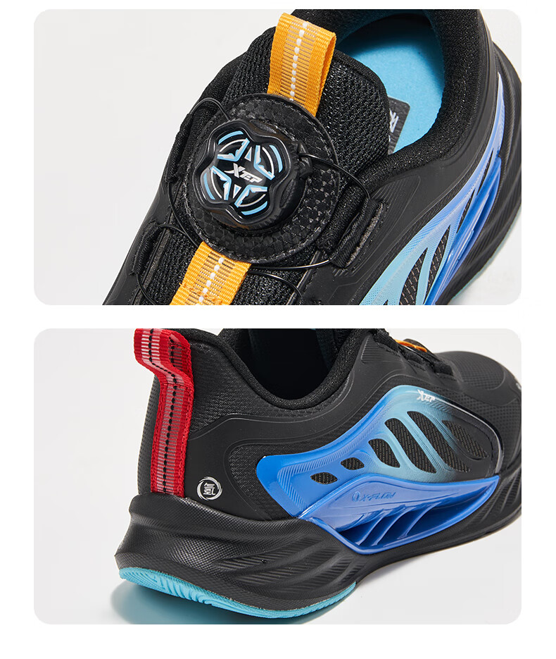 XTEP Kids Hydrogen Wind 8.0 Leather Sports Shoes Boys Dial Running Shoes Black/Aurora Green Size 38 3