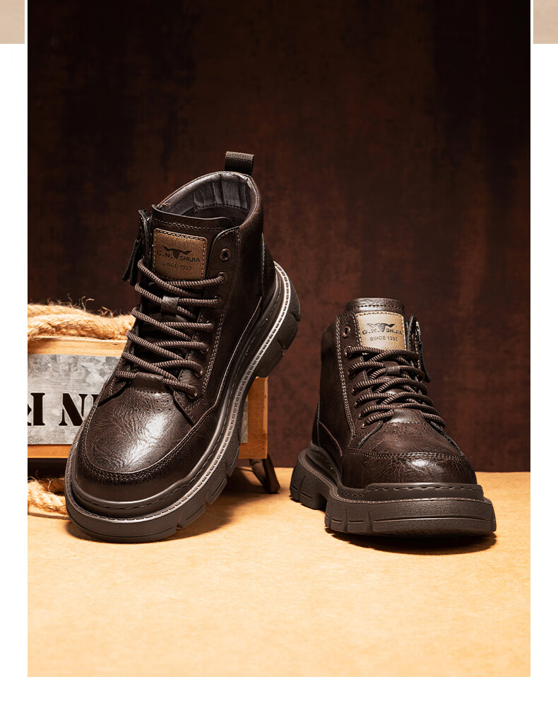 Bull Family Martin Boots Men Autumn Winter New Retro British Style Side Zipper Work Shoes High Top Outdoor Combat Boots 20
