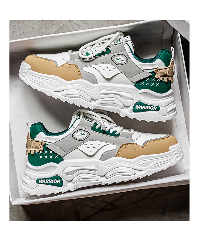 Warrior Men's Autumn New Student Casual Versatile Sports Sneakers Thick Sole White/Khaki/Green/Gray Size 41 8