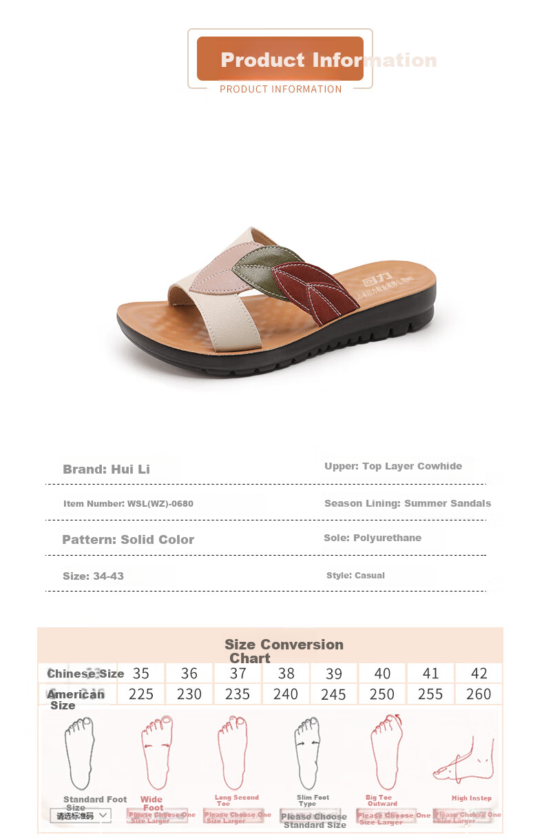 Huili Mom's Sandals for Middle-Aged And Elderly Women, 2026 New Summer Style, Soft-Soled Genuine Leather Slippers for Seniors, 0680 Beige, Size 35 8