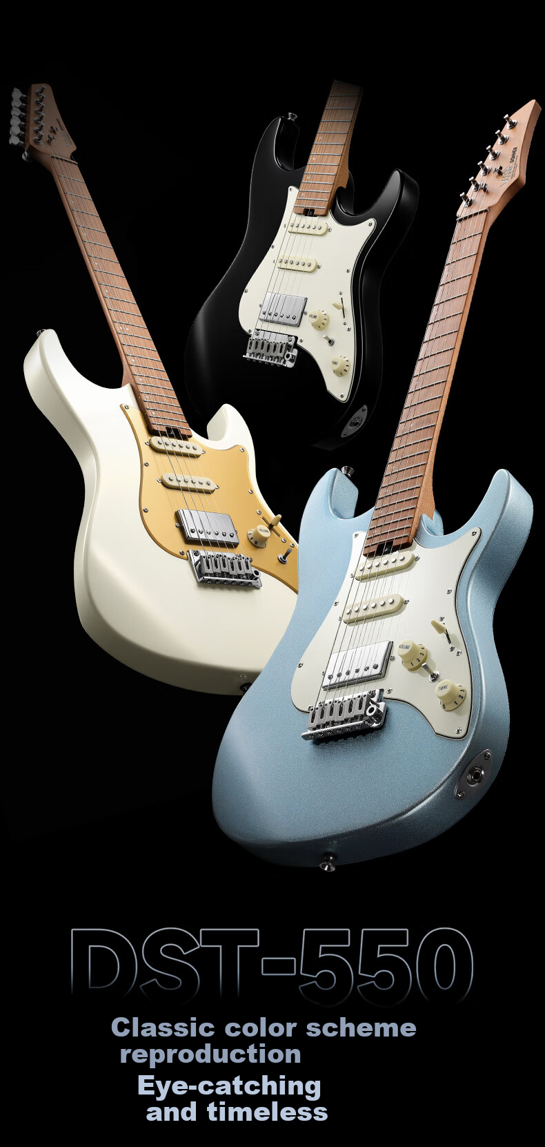DONNER DST 550 Electric Guitar for Beginners, Intermediate Level, Adults, Men And Women, Electronic Guitar for Rock Music, Tiger Pattern Amber 13