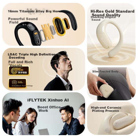 Беспроводные наушники Soaiy Ting 7 с открытым ухом, Bluetooth 6.0, True Wireless, шумоподавление, длительное время работы, черный
